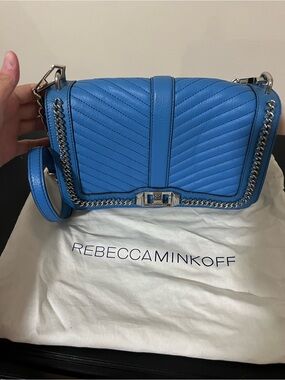 Rebecca Minkoff Electric Blue Quilted Leather Crossbody with Chain Trim